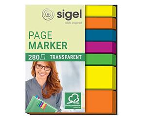 SIGEL Hn616 Marque-Pages Adhésifs en Papier Transparent, 2 Tailles 5 X 2 cm et 5 X 0,6 cm, 280 Feuilles, 5 Couleurs