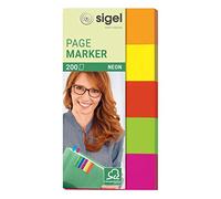 SIGEL HN650 Marque-pages adhésifs en papier, 200 feuilles de 5 x 2 cm, certifié FSC, orange, jaune, rouge, vert et rose