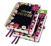SIGEL J4600 Jolie Agenda à spirale 2024, Flower Love, 16,8 x 21,5 cm, couverture rigide, 240 pages, noir, rose, 2 pièces