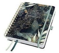 SIGEL J4603 Jolie Agenda à spirale 2024, Glamorous Leaves, 16,8 x 21,5 cm, couverture rigide, 240 pages, noir, vert, gold, 2 pièces