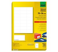 Sigel La132 Paquet De 100 Feuilles A4 Pour 2400 Étiquettes Universelles Pour Photocopieur Et Imprimante Laser Et Jet D'encre 70 X 36 Mm Blanc