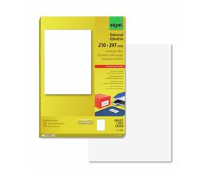 SIGEL La182, 100 Étiquettes Multifonctions, Format 21 X 29,7 cm, pour Jet d'encre/Laser/Copieur, 100 Feuilles, Blanc