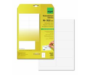 SIGEL LA216, 250 étiquettes multifonctions, amovibles, format 9,6 x 5,08 cm, pour jet d'encre/laser/copieur, 25 feuilles, blanc