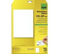 Sigel LA230 210 x 297 mm papier blanc 25 pc(s) décollable Etiquette universelles