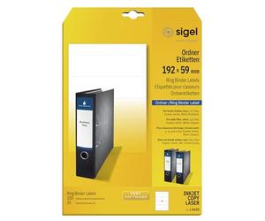 SIGEL La420, 100 Étiquettes pour Classeur, Format 19,2 X 5,9 cm, pour Jet d'encre/Laser/Copieur, 25 Feuilles, Blanc