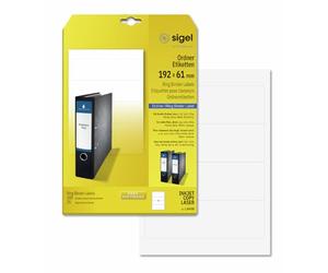 SIGEL La430, 100 Étiquettes pour Classeur, Format 19,2 X 6,1 cm, pour Jet d'encre/Laser/Copieur, 25 Feuilles, Blanc