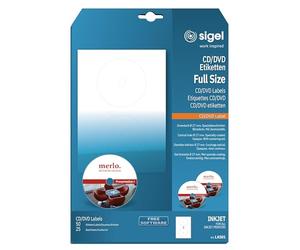 SIGEL La501, 50 Étiquettes Cd/Dvd, Ø 11,7 cm, pour Jet d'encre, 25 Feuilles, Blanc