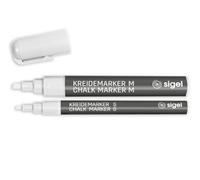 SIGEL Ba176 Lot de 2 Marqueurs à Craie Liquide 20 et 50, Effaçables. 1 Pointe Ogive Ø 1 à 2 Mm et 1 Pointe Biseautée 5-15 Mm , Blanc