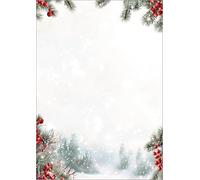 SIGEL Papier à motif de Noël A4 | DP690, paysage hivernal, vert, rouge, blanc, invitations, menus, correspondance festive, annonces saisonnières