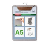 SIGEL Porte-menu avec pince 16,50 x 23,50 cm | KB224, pour jusqu’à 20 feuilles A5, gris clair/brun, pour l’organisation efficace de documents et formulaires