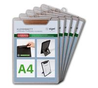 SIGEL Porte-menu avec pince 23 x 33 cm - 5 pièces | KB223, pour jusqu’à 20 feuilles A4, gris clair/brun, pour l’organisation efficace de documents et formulaires