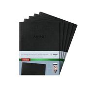 SIGEL SM203 Lot de 5 Protège-menus, fourni avec 2 pochettes transparentes 4 vues pour 8 feuilles, reliure à cordon élastique, A5, durable et facile à nettoyer, noir