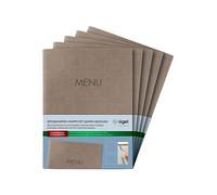 SIGEL SM211 Lot de 5 Protège-menus à cordon élastique avec 2 pochette transparent pour 8 feuilles DIN A5, gaufrage Menu, beige foncé