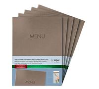 SIGEL SM210 Lot de 5 Protège-menus à cordon élastique avec 2 pochette transparent pour 8 feuilles DIN A4, gaufrage Menu, beige foncé