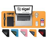 SIGEL SA601 Sous-main végétalien, portable, en cuir PU, antidérapant, essuyable, double face, 80 x 30 cm, jaune/gris