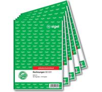 SIGEL SD031 Factures, A5, 2x40 feuilles, autocopiant, paquet de 5, bloc de factures avec 1 copie, microperforé, en papier durable, bloc de factures