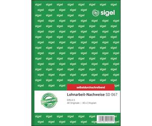 Sigel SD067 Lohnarbeits-Nachweis - Formulaire justificatifs de travail salarié A5, 3 x 40 feuilles, autocopiant