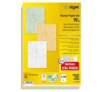 SIGEL T1227 Lot de 300 feuilles de papier marbré Marron sable, vert pastell, gris, 90 g/m², A4