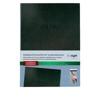 SIGEL SM206 Protège-menu à cordon élastique avec 2 pochette transparent pour 8 feuilles DIN A4, gaufrage Menu, anthracite, 1 pièce