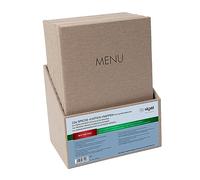 SIGEL SM208 Lot de 10 Protège-menus à cordon élastique avec 2 pochette transparent pour 8 feuilles DIN A4 et boîte de rangement, gaufrage Menu, beige foncé