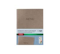 SIGEL SM211 Protège-menu à cordon élastique avec 2 pochette transparent pour 8 feuilles DIN A5, gaufrage Menu, beige foncé, 1 pièce