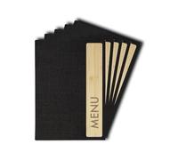 SIGEL SM221 Lot de 5 Protège-menus Bamboo, fourni avec 2 pochettes transparentes 4 vues pour 8 feuilles, reliure à cordon élastique, A5, durable et facile à nettoyer, gris foncé/beige