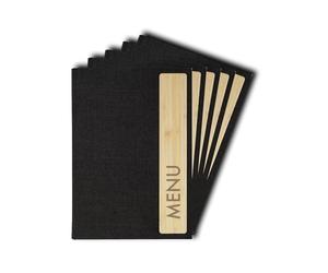 SIGEL SM221 Lot de 5 Protège-menus Bamboo, fourni avec 2 pochettes transparentes 4 vues pour 8 feuilles, reliure à cordon élastique, A5, durable et facile à nettoyer, gris foncé/beige