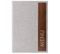 SIGEL SM223 Protège-menu - 1 pièces - fourni avec 2 pochettes transparentes 4 vues pour 8 feuilles - reliure à cordon élastique - A5 - gris clair/brun