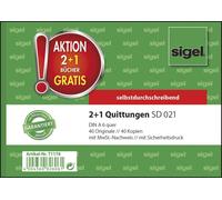 SIGEL T1178 Bloc de quittances comme SD021 : A6 horizontal, 2x40 feuilles, autocopiantes, paquet de 3
