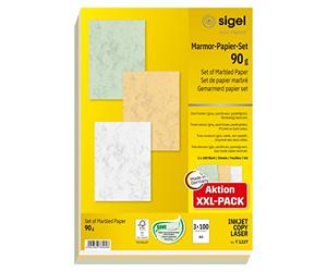SIGEL T1227 Lot de 300 feuilles de papier marbré Marron sable, vert pastell, gris, 90 g/m², A4