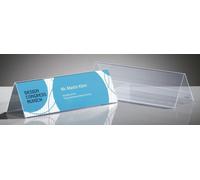 SIGEL TA132 Présentoir de table, 19 x 6 cm, forme de toit, présentation des deux côtés, transparent, plastique dur