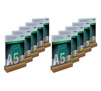 SIGEL TA254 Lot de 10 Présentoirs de table vertical, acrylique, avec base en bois chêne, pour A5