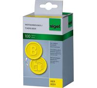 SIGEL WM004 Jetons Bière, jaune, Ø 25 mm, 100 pièces