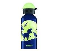 Sigg - Gourde Enfant En Aluminium + Bouchon Phophorescent - KBT Glow Moon Dinos - Pour l'École et le Sport - Étanche & Légère - Sans BPA - Certifiée Neutre En CO2 - Bleu Motif Dinosaures - 0,4L