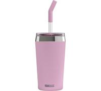 Sigg - Gobelet Isotherme Avec Paille en Verre Durable - Travel Mug Helia Lingonberry - Avec Brosse De Nettoyage - Étanche - Sans BPA - En Acier Inoxydable 18/8 - Yoga & Sport en Salle - Rose - 0,45L
