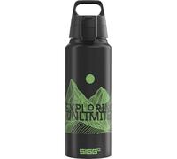 Sigg - Gourde Aluminium - WMB Pathfinder Black - Certifiée Neutre En CO2 - Convient Aux Boissons Gazeuses - Étanche & Légère - Sans BPA - Pour Sport, Camping, Randonnée - Noir Motif Montagne - 1L