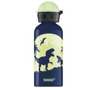 Sigg - Gourde Enfant En Aluminium + Bouchon Phophorescent - KBT Glow Moon Dinos - Pour l'École et le Sport - Étanche & Légère - Sans BPA - Certifiée Neutre En CO2 - Bleu Motif Dinosaures - 0,4L