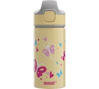 Sigg - Gourde Enfant avec Paille En Aluminium - Miracle Butterfly - Étanche - Poids Plume - Sans BPA - École & Sport - Jaune Clair Motif Papillons - 0,4L