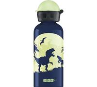 Sigg - Gourde Enfant En Aluminium + Bouchon Phophorescent - KBT Glow Moon Dinos - Pour l'École et le Sport - Étanche & Légère - Sans BPA - Certifiée Neutre En CO2 - Bleu Motif Dinosaures - 0,4L