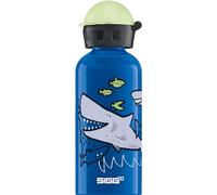 Sigg - Gourde Enfant En Aluminium + Bouchon Phophorescent - KBT Glow Sharkie - Pour l'École et le Sport - Étanche & Légère - Sans BPA - Certifiée Neutre En CO2 - Bleu Motif Requin - 0,4L