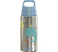 SIGG - Gourde Enfant Isotherme - Shield One Therm Whale Friend - Convient Aux Boissons Gazeuses - Étanche - Passe Au Lave Vaisselle - Pour l'École - Sans BPA - Acier Inox Effet Brossé - Baleine - 0,5L