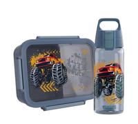 Sigg NIMO Monster Truck Ensemble gourde pour enfant 500 ml, boîte à | Boîte à sandwich anti-fuite avec 3 compartiments et gourde pour enfants avec passoire, passe au lave-vaisselle