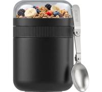 Sigg Vita Therm Bowl Boîte à déjeuner isotherme en acier inoxydable avec couverts et compartiment séparé Anti-fuite Passe au lave-vaisselle Noir 0,5 l