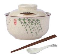 Sightday Ensemble de nouilles ramen - Bol en céramique en forme de saule avec couvercle, cuillères et baguettes pour pâtes, soupes, salades et céréales 800 ml