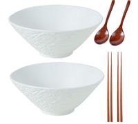 Sightday Lot de 2 bols à ramen (bol à ramen avec cuillères à ramen, baguettes), bol en céramique pour pâtes, collations, soupe, salade, céréales, grand bol (blanc-XL)