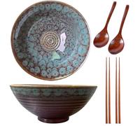 Sightday Lot de 2 bols à ramen en céramique de 1200 ml avec cuillères et baguettes - Grand bol pour pâtes, nouilles, soupe, salade, céréales, collations (paon)