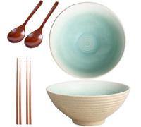 Sightday Lot de 2 bols à ramen en céramique pour pâtes, collations, soupes, salades, céréales, beige, cuillères à nouilles, baguettes)
