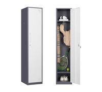 Sightlife Armoires vestiaire Chambre Casier métallique Vestiaire Armoire à casiers Placard Rangement 2 Portes pour Gymnase, école, Bureau,160 * 38 * 43.2CM Gris/Blanc