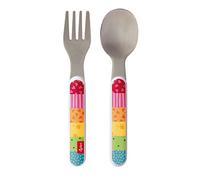 sigikid, 24870 Enfant Mixte Couverts de Table Fourchette + Cuillère, Inox et Plastique ABS, Rainbow Rabbit Multicolore, 14 cm