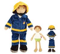 Sigikid 42859 Poupée d'apprentissage Pompier en Peluche à Enfiler et enlever Les vêtements : Boutons, Velcro, Fermeture éclair : Jouer, Apprendre, câliner - pour Enfants à partir de 12 Mois,